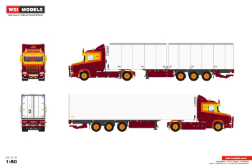 WSI Models 01-5377 A. FISCHER SCANIA 4 SERIES TORPEDO LOWROOF 4X2 REEFER TRAILER - 3 AXLE