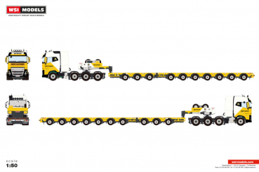 WSI Models 01-4525 AERTSSEN VOLVO FH5 GLOBETROTTER 8X4 MANOOVR WITH 3 AXLE DOLLY - 7 AXLE