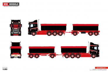 WSI Models 01-5185 ANDERS LAURITZEN SCANIA R NORMAL CR20N 8X4 CABLE SYSTEM - 7 AXLE + 2X 15M3 CONTAINER + COVER