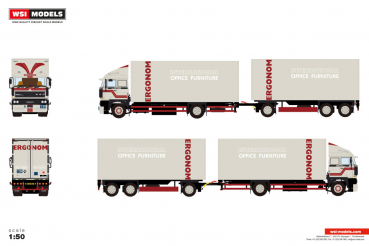 WSI Models 01-4977 ARGS ERGONOM DAF 3300 RIGED BOX TRUCK RIGED BOX DRAWBAR TURNTABLE TRAILER - 3 AXLE