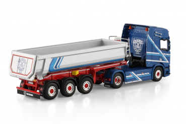 WSI Models 01-4820 AUGST SCANIA R HIGHLINE CR20H 4X2 HALF PIPE TIPPER TRAILER - 3 AXLE
