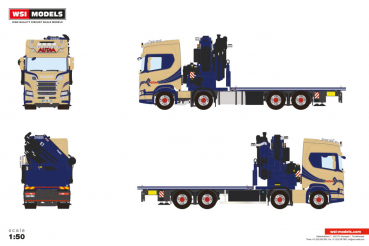 WSI Models 01-4867 AUTAA SCANIA R HIGHLINE CR20H RIGED FLATBED TRUCK 8X4 WITH FASSI 1100 + JIB