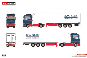 WSI Models 01-4998 B.W. SLIK ADUARD VOLVO FH5 GLOBETROTTER XL 4X2 REEFER TRAILER - 3 AXLE
