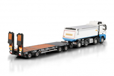 Preview: WSI Models 01-5155 BALLAST NEDAM MERCEDES-BENZ AROCS MP4 2.300MM STREAM SPACE 8X2 TAG AXLE TIPPER TRUCK LOW LOADER DRAWBAR TRAILER - 8 AXLE