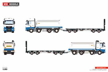 WSI Models 01-5155 BALLAST NEDAM MERCEDES-BENZ AROCS MP4 2.300MM STREAM SPACE 8X2 TAG AXLE TIPPER TRUCK LOW LOADER DRAWBAR TRAILER - 8 AXLE