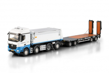 WSI Models 01-5155 BALLAST NEDAM MERCEDES-BENZ AROCS MP4 2.300MM STREAM SPACE 8X2 TAG AXLE TIPPER TRUCK LOW LOADER DRAWBAR TRAILER - 8 AXLE