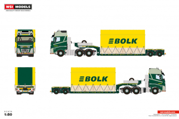 WSI Models 01-5387 BOLK VOLVO FH AERO GLOBETROTTER XL 6X2 TWIN STEER EURO PX LOW LOADER - 2 AXLE HIGH WOODEN BOX WITH TOP SEAL