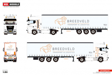 WSI Models 01-5046 Breedveld transport MAN TGX GX 4X2 CURTAINSIDE TRAILER - 3 AXLE