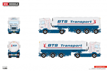 WSI Models 01-5596 BTS TRANSPORT SCANIA S NORMAL CS20N 4X2 ANIMALFEED BULK TRAILER - 3 AXLE