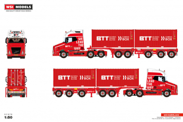 WSI Models 01-5273 BTT MULTIMODAL CONTAINER SOLUTIONS VLASTUIN TORPEDO VT5 AERO GLOBETROTTER XXL 6X2 TAG AXLE 2CONNECT COMBI TRAILER - 5 AXLE + 2X 20FT CONTAINER