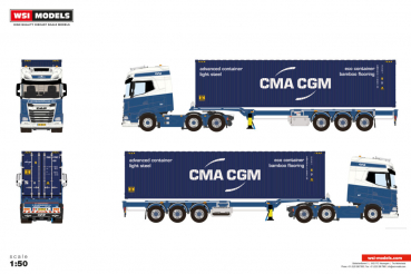 WSI Models 01-5120 C. GROENENBOOM DAF XG+ 6X2 TWIN STEER FLEX CONTAINER TRAILER - 3 AXLE + 40FT CONTAINER
