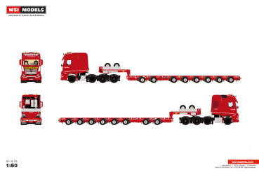 WSI Models 01-5424 CLAES VERWIMP MERCEDES-BENZ ACTROS MP5 SLT GIGA SPACE 8X4 MANOOVR WITH 2 AXLE DOLLY - 6 AXLE