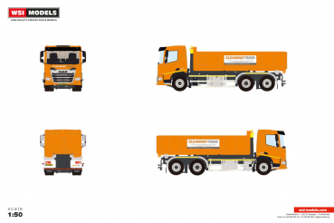 WSI Models 01-5327 CLEANMAT Trucks DAF XD DL MY25 6X2 TAG AXLE RIGED TRUCK WITH HOOKLIFT SYSTEM + 15M3 CONTAINER