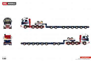 WSI Models 01-5175 COLLETT VOLVO FH5 GLOBETROTTER 8X4 MANOOVR WITH 2 AXLE DOLLY - 6 AXLE