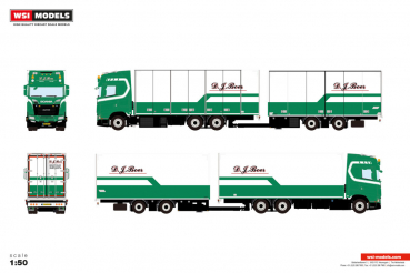 WSI Models 01-5479 D. J. BOER SCANIA S HIGHLINE CS20H 6X2 TAG AXLE RIGED REEFER TRUCK DRAWBAR TRAILER - 5 AXLE