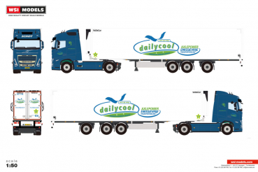 WSI Models 01-5189 DAILYCOOL B.V. VOLVO FH5 GLOBETROTTER 4X2 TRIDEC REEFER TRAILER - 3 AXLE