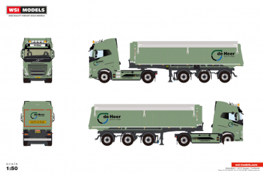WSI Models 01-5370 DE HEER LAND EN WATER VOLVO FH5 GLOBETROTTER ELECTRIC 4X2 TIPPER TRAILER - 3 AXLE