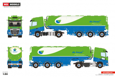 WSI Models 01-5138 DE HEUS VOEDERS DAF XF SH MY25 WITH SKY LIGHTS 4X2 ANIMALFEED BULK TRAILER - 3 AXLE