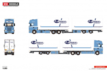 WSI Models 01-5245 F VAN BERGEIJK SCANIA R5 TOPLINE 6X2 TAG AXLE RIGED REEFER TRUCK DRAWBAR TRAILER - 5 AXLE