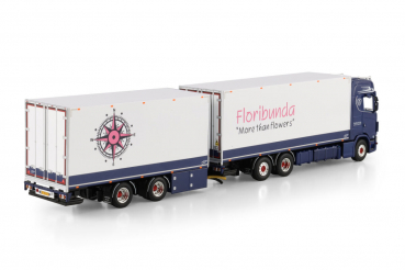 Preview: WSI Models 01-4796 FLORIBUNDA SCANIA S HIGHLINE CS20H RIGED REEFER TRUCK 6X2 TAG AXLE RIGED REEFER DRAWBAR CENTRE-AXLED TRAILER - 5 AXLE