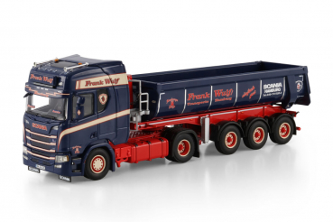 WSI Models 01-4801 Frank Wulf SCANIA R HIGHLINE CR20H 4X2 HALF PIPE TIPPER TRAILER - 3 AXLE