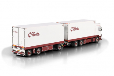 Preview: WSI Models 01-5074 G. KOOLE SCANIA R5 HIGHLINE RIGED REEFER TRUCK DRAWBAR TRAILER
