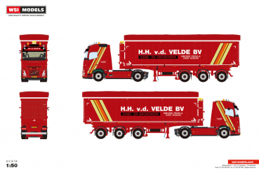 WSI Models 01-5369 H.H. VAN DER VELDE VOLVO FH AERO GLOBETROTTER 4X2 TIPPER VOLUME TRAILER - 3 AXLE