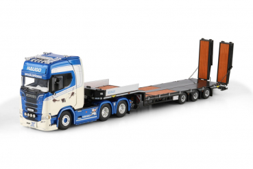 WSI Models 01-4974 HAUGO SPESIALOPPDRAG SCANIA S HIGHLINE CS20H 6X4 SEMI LOW LOADER WITH RAMPS - 3 AXLE