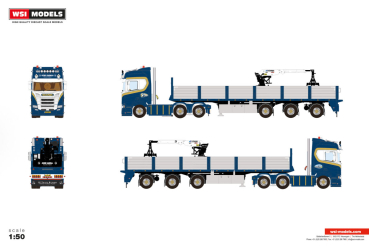 WSI Models 01-5481 HENRI BAUMAN SCANIA R HIGHLINE CR20H 6X2 TAG AXLE BRICK TRAILER - 3 AXLE
