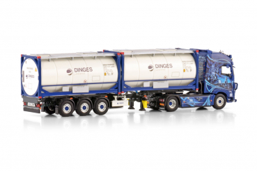WSI Models 01-4424 Ingo Dinges VOLVO FH5 GLOBETROTTER XL 4X2 FLEX CONTAINER TRAILER - 3 AXLE + 2X 20FT TANK CONTAINER