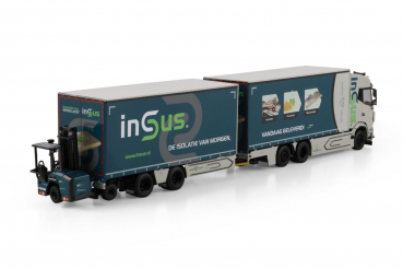 Preview: WSI Models 01-5070 INSUS B.V. DAF XG RIGED CURTAINSIDE TRUCK 6X2 TAG AXLE RIGED CURTAINSIDE DRAWBAR CENTRE-AXLED TRAILER - 2 AXLE TRUCK MOUNTED FORKLIFT