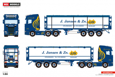 WSI Models 01-4983 J. JANSEN & ZONEN SCANIA S HIGHLINE CS20H 6X2 TWIN STEER BELT TRAILER - 3 AXLE