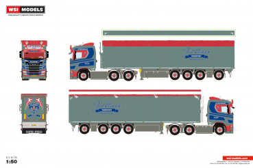 WSI Models 01-5102 JAN HANSEN SCANIA S NORMAL CS20N 6X2 TAG AXLE MOVING FLOOR TRAILER - 4 AXLE