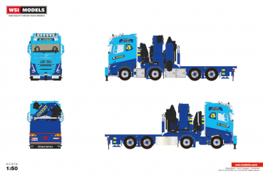 WSI Models 01-4975 JINERT VOLVO FH5 GLOBETROTTER RIGED FLATBED TRUCK 8X4 WITH PALFINGER PK 165.002 TEC 7 + JIB