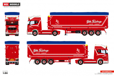 WSI Models 01-5103 JOHS. TOUSTRUP VOLVO FH AERO GLOBETROTTER XL 4X2 TIPPER VOLUME TRAILER - 3 AXLE