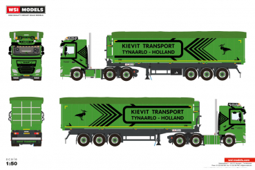 WSI Models 01-5092 KIEVIT TRANSPORT B.V. DAF XF SPACE CAB MY2017 6X2 TWIN STEER TIPPER VOLUME TRAILER - 3 AXLE
