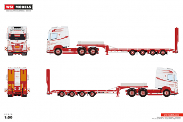 WSI Models 01-4894 KIM CHRISTENSEN DAF XG 6X2 TAG AXLE SEMI LOW LOADER WITH RAMPS - 4 AXLE