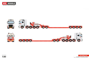 WSI Models 01-5527 KOOLE BV VOLVO FH4 GLOBETROTTER 10X4 LOW LOADER WITH DOLLY 2 AXLE - 6 AXLE