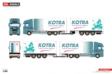 WSI Models 01-5580 KOTRA SCANIA R HIGHLINE CR20H RIGED REEFER TRUCK DRAWBAR TRAILER