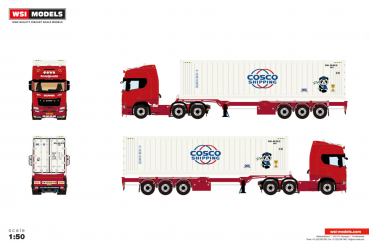 WSI Models 01-5531 KRAAIJEVELD SCANIA R HIGHLINE CR20H 6X2 TWIN STEER FLEX CONTAINER TRAILER - 3 AXLE + 40FT REEFER CONTAINER THERMOKING