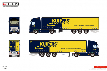 WSI Models 01-4948 KUIPERS LOGISTICS VOLVO FH AERO GLOBETROTTER XL 4X2 CURTAINSIDE TRAILER - 3 AXLE