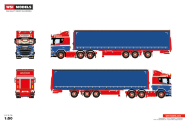 WSI Models 01-5612 LASSE MATHIESEN SCANIA R NORMAL CR20N 6X2 TWIN STEER TRIDEC CURTAINSIDE TRAILER - 3 AXLE