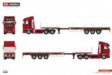 WSI Models 01-4890 LOGI TRANS VOLVO FH5 GLOBETROTTER ELECTRIC 6X2 TAG AXLE FLATBED TRAILER - 3 AXLE