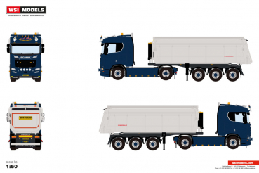 WSI Models 01-4872 LOONBEDRIJF V.D. PUT SCANIA R NORMAL CR20N 4X2 NON STEERING TIPPER TRAILER - 3 AXLE