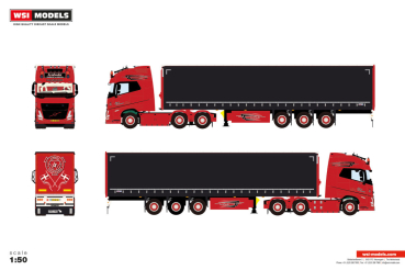 WSI Models 01-5432 LYNBUDET VOLVO FH AERO GLOBETROTTER XXL 6X2 TAG AXLE CURTAINSIDE TRAILER - 3 AXLE