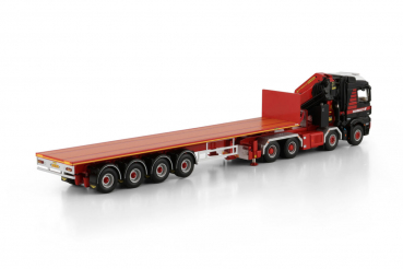 WSI Models 410320 MAMMOET MERCEDES-BENZ AROCS MP4 2.300MM COMPACT SPACE 8X4 FLAT BED TRAILER - 4 AXLE WITH PALFINGER PK 92002 SH | JIB