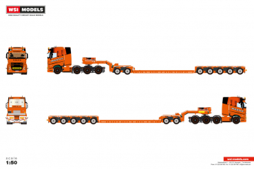 WSI Models 01-5052 MARTLE VOLVO FH5 GLOBETROTTER 8X4 LOW LOADER WITH DOLLY 2 AXLE - 5 AXLE - WITHOUT LOAD
