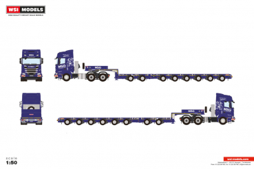 WSI Models 01-4122 MSG SCANIA R HIGHLINE CR20H 6X4 MANOOVR WITH 2 AXLE DOLLY - 6 AXLE