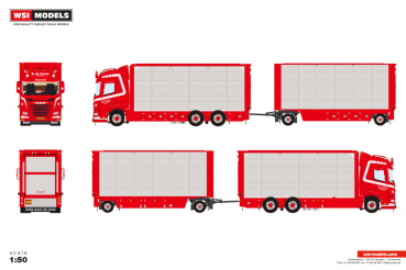 WSI Models 01-4981 N.G. DE GROOT DAF XF SH WITHOUT SKY LIGHTS 6X2 TAG AXLE RIGED TRUCK DRAWBAR WITH RESIN BODY - 5 AXLE