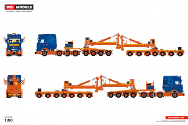 WSI Models 01-4561 NAVIGATOR TRANSPORT MERCEDES-BENZ ACTROS MP5 GIGA SPACE 8X4 WIND MILL TRAILER WITH 4 AXLE DOLLY - 7 AXLE